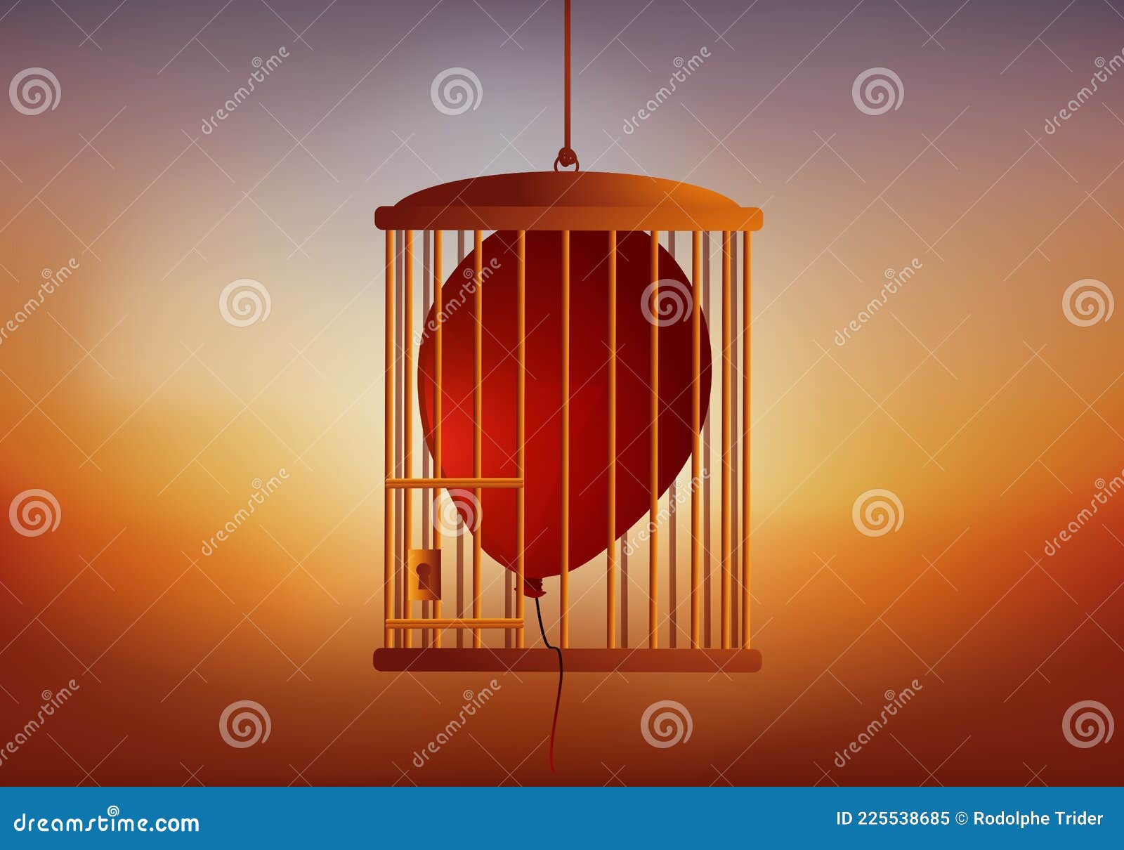 concept de la libertÃÂ© avec un ballon de baudruche enfermÃÂ© dans une cage.